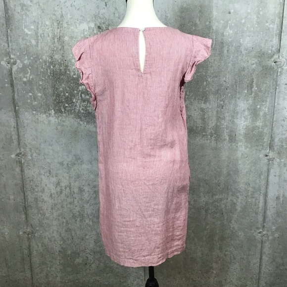 Cynthia Rowley Womens Striped Linen Mini Dress SZ M Pocket Ruffle Flutter Garden - Picture 5 of 13